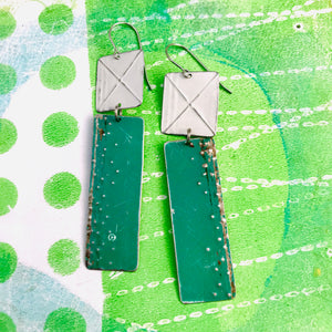 Grass Green & Snowy White Recycled Tin Earrings