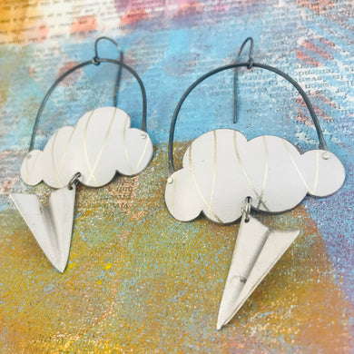 Golden Arc White Clouds & Paper Airplanes Zero Waste Tin Earrings