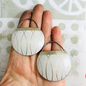 Golden Arcs on White Recycled Tin Circle Earrings