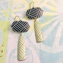 Load image into Gallery viewer, Mixed Parquet Patterns Upcycled Vintage Tin Long Teardrops Earrings