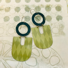 Load image into Gallery viewer, Pale Green Harlequins Chunky Horseshoes Zero Waste Tin Earrings