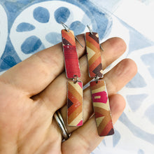 Load image into Gallery viewer, Mixed Pinks &amp; Maroon Rectangles Recycled Tin Earrings