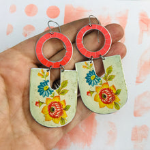 Load image into Gallery viewer, Vintage Flowers Chunky Horseshoes Zero Waste Tin Earrings