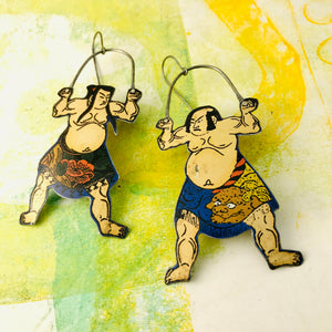 Sumo Wrestlers Upcycled Tin Earrings