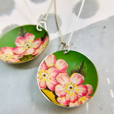 Gorgeous Pinks on Green Large Basin Tin Earrings