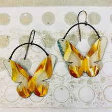 Load image into Gallery viewer, Vintage Gold &amp; Cream Butterflies Upcycled Tin Earrings