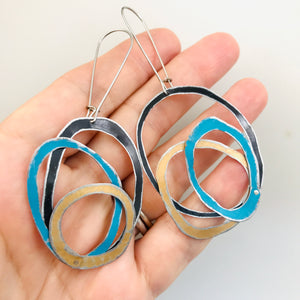 Midnight, Lake & Gold Scribbles Upcycled Tin Earrings