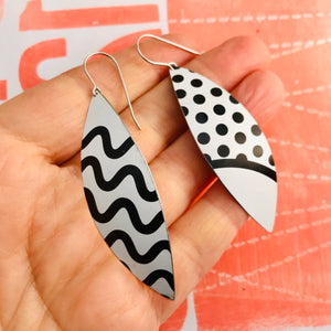 Black & White Lines Upcycled Tin Leaf Earrings