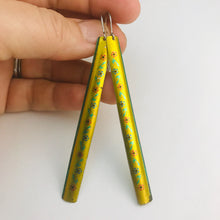 Load image into Gallery viewer, Shimmery Citron Narrow Edge Vintage Upcycled Tin Earrings