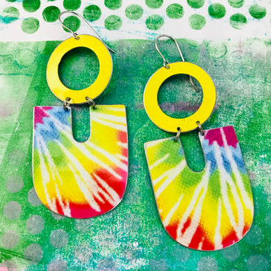 Sunny Tie Dye Chunky Horseshoes Zero Waste Tin Earrings