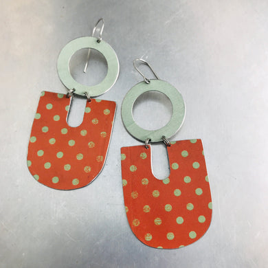 Orange & Pale Celadon Chunky Horseshoes Zero Waste Tin Earrings