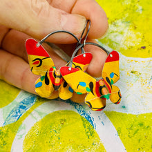 Load image into Gallery viewer, Shimmery Gold &amp; Scarlet Small Butterflies Upcycled Tin Earrings