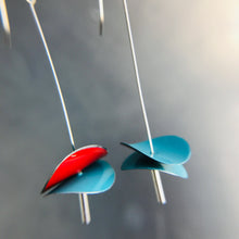 Load image into Gallery viewer, Bright Aqua &amp; Red Radio Waves Zero Waste Tin Earrings