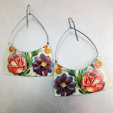 Big Flowers Wide Arch Tin Earrings
