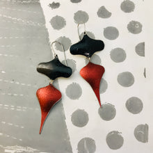 Load image into Gallery viewer, Black and Deep Crimson Rex Ray Zero Waste Tin Earrings