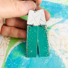 Load image into Gallery viewer, Grass Green &amp; Snowy White Recycled Tin Earrings