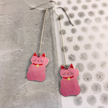 Load image into Gallery viewer, Little Lucky Cats in Pink Upcycled Tin Earrings