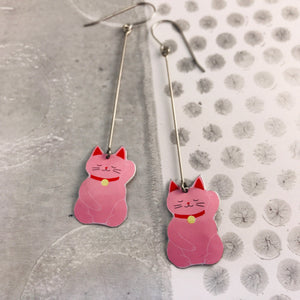Little Lucky Cats in Pink Upcycled Tin Earrings