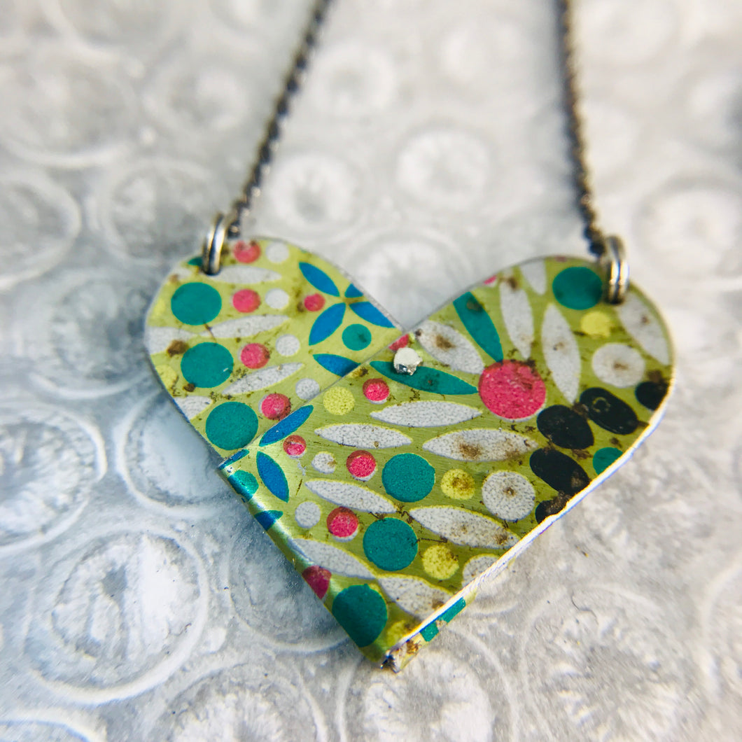 Vintage Mosaic Tin Heart Recycled Necklace