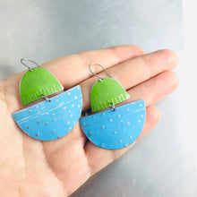Load image into Gallery viewer, Sky Blue and Grass Green Upcycled Tin Boat Earrings
