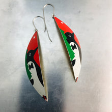 Load image into Gallery viewer, Penguins on Bright Red Upcycled Tin Leaf Earrings