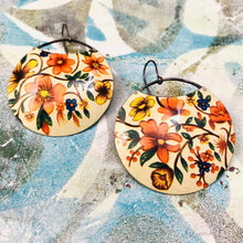 Load image into Gallery viewer, Orange Blossoms Circles Upcycled Tin Earrings