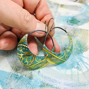 Teal & Gold Crescent Circles Upcycled Tin Earrings