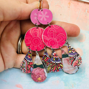 Mixed Pinks & Flowers Zero Waste Tin Chandelier Earrings