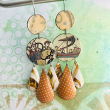 Load image into Gallery viewer, Bayeux Tapestry Zero Waste Tin Chandelier Earrings