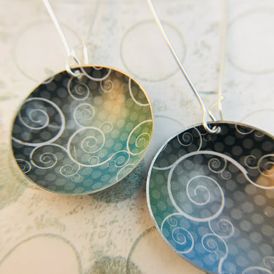 Swirly Charcoal and Cools Large Basin Tin Earrings