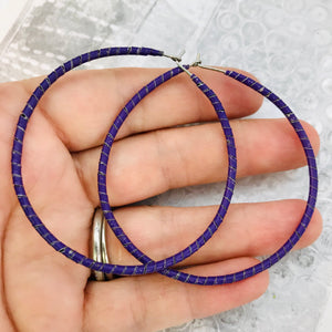 RESERVED Purple Spiraled Tin Big Hoop Earrings
