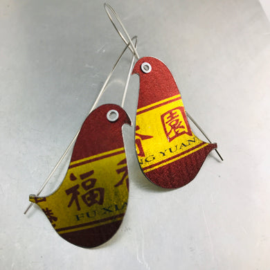Shimmery Gold & Carmine Birds on a Wire Upcycled Tin Earrings