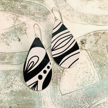 Load image into Gallery viewer, Black and White Doodle Upcycled Teardrop Tin Earrings