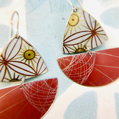 Red Spirograph Little Sailboats Tin Earrings