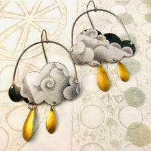 Load image into Gallery viewer, Cloudy Clouds &amp; Golden Rain Drops Zero Waste Tin Earrings