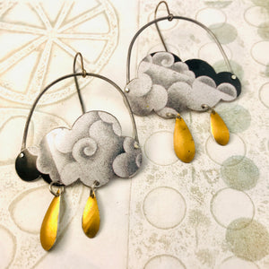 Cloudy Clouds & Golden Rain Drops Zero Waste Tin Earrings