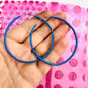 True Blue Spiraled Tin Big Hoop Earrings