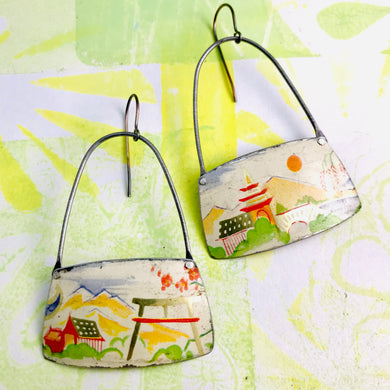 Japanese Landscapes Rounded Rectangles Zero Waste Tin Earrings