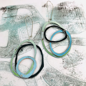 Pale Green, Midnight and & Sky Scribbles Upcycled Tin Earrings