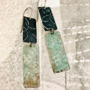 Black & White Patina Rectangles Tin Earrings