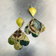 Load image into Gallery viewer, Gold &amp; Vintage Flowers Trefoil Upcyled Tin Earrings