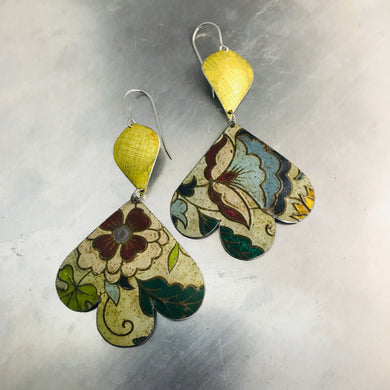 Gold & Vintage Flowers Trefoil Upcyled Tin Earrings