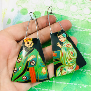 Daimyo Couple Upcycled Tin Long Fans Earrings