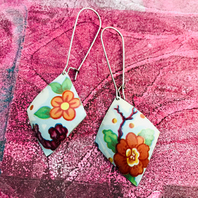 Orange Blossoms Diamonds Upcycled Tin Earrings