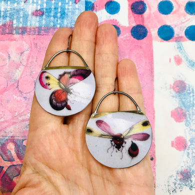 Red Violet Butterflies Upcycled Circle Earrings