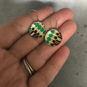Vintage Dot Pattern Upcycled Tiny Basin Earrings 20th Birthday Gift