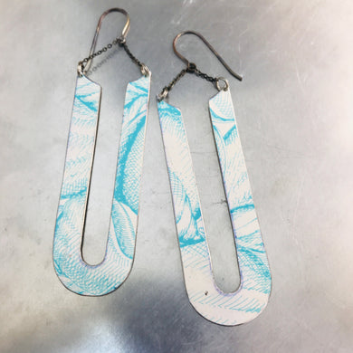 Long Aqua Horseshoes Zero Waste Tin Earrings