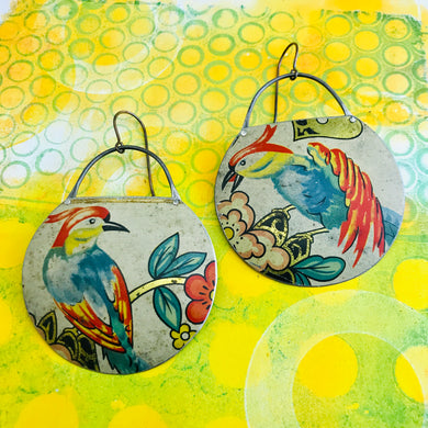 Red Headed Parrots Recycled Tin Earrings