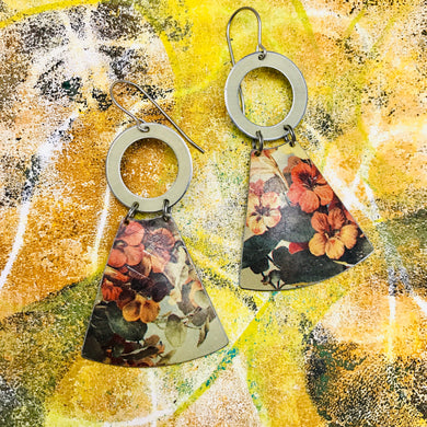 Orange Nasturtiums Dark Small Fans Tin Earrings
