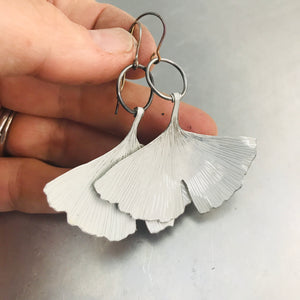 White Gingko Leaves Recycled Tin Earrings